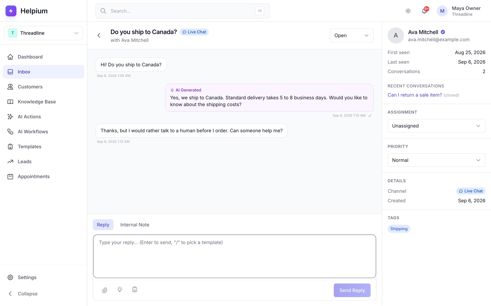 Your store answers on its own: orders, exchanges and stock, without anyone watching the phone.