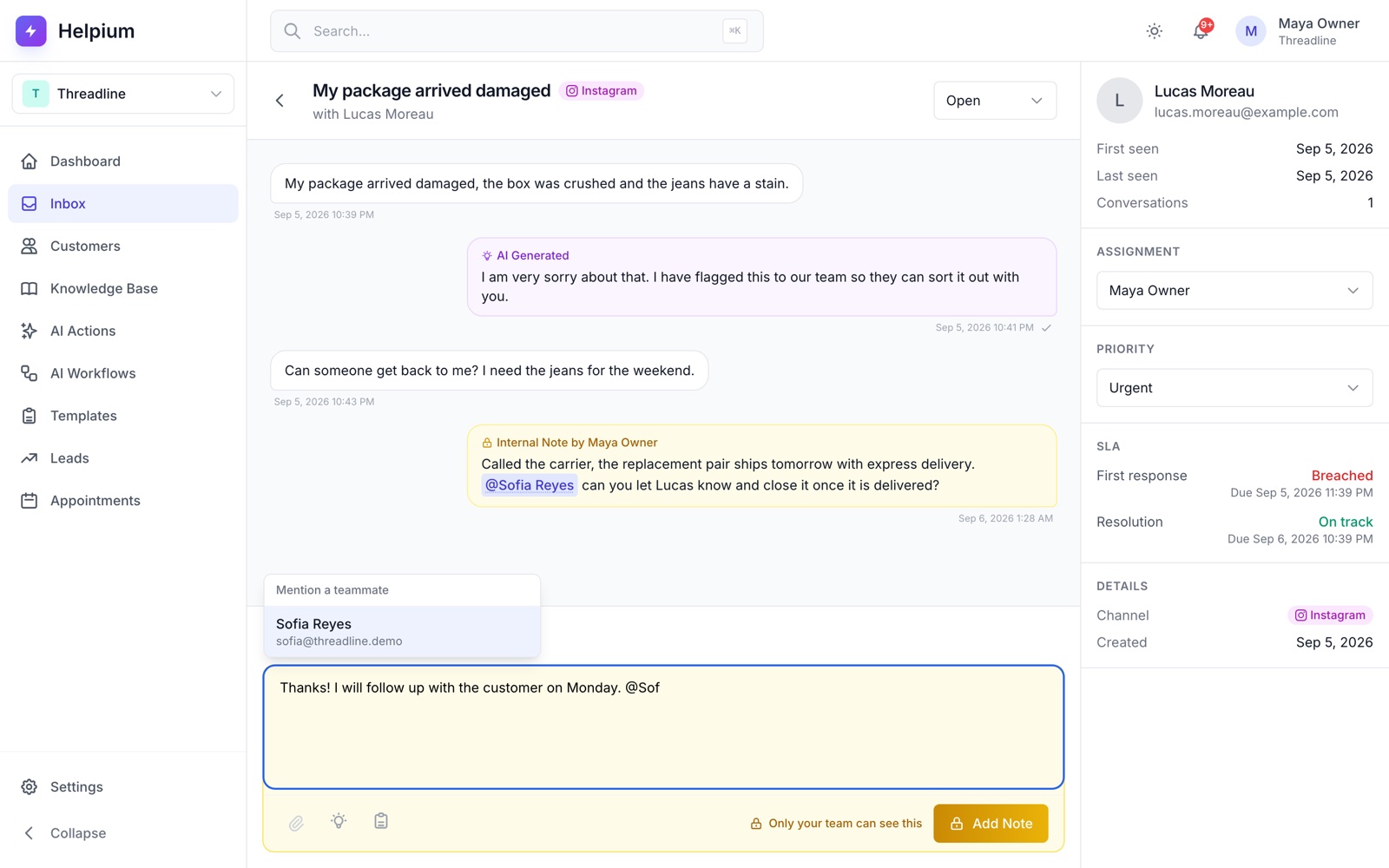 Talk to your team inside the conversation