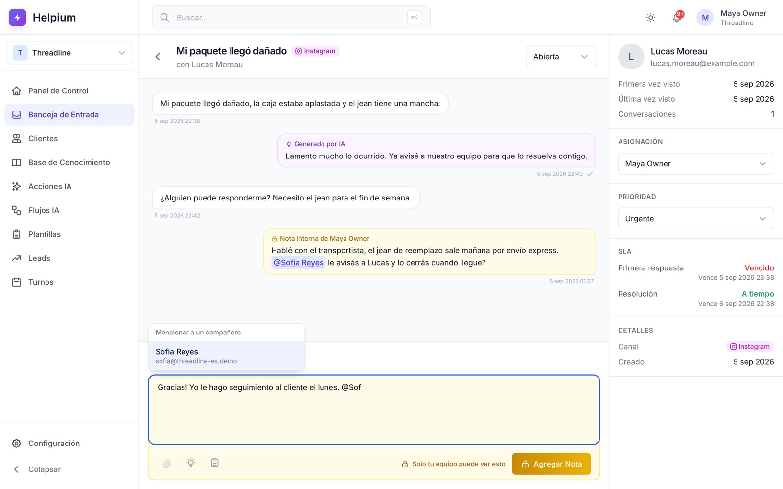 Hablá con tu equipo dentro de la conversación